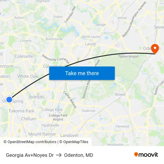 Georgia Av+Noyes Dr to Odenton, MD map