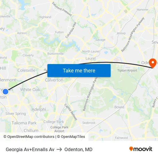 Georgia Av+Ennalls Av to Odenton, MD map
