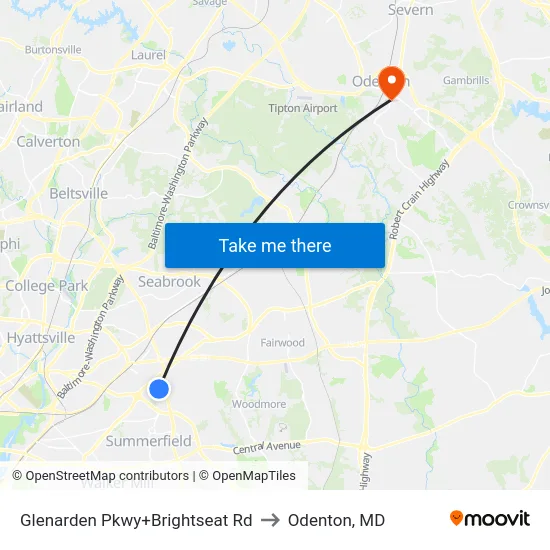 Glenarden Pkwy+Brightseat Rd to Odenton, MD map