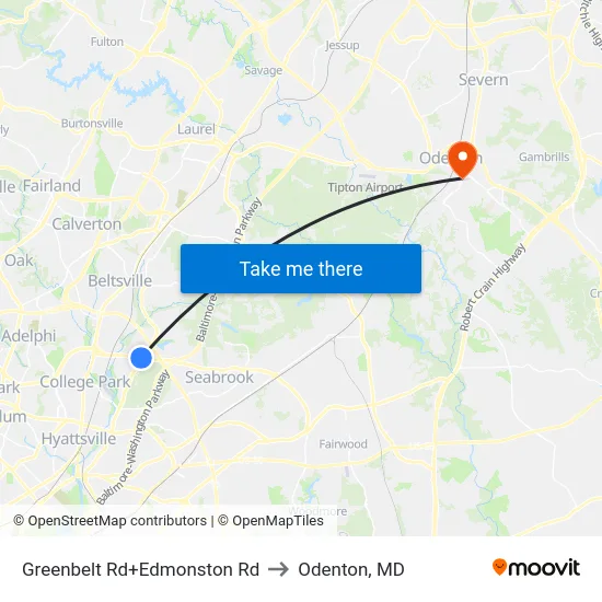 Greenbelt Rd+Edmonston Rd to Odenton, MD map