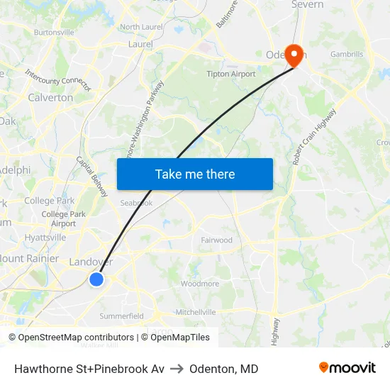 Hawthorne St+Pinebrook Av to Odenton, MD map