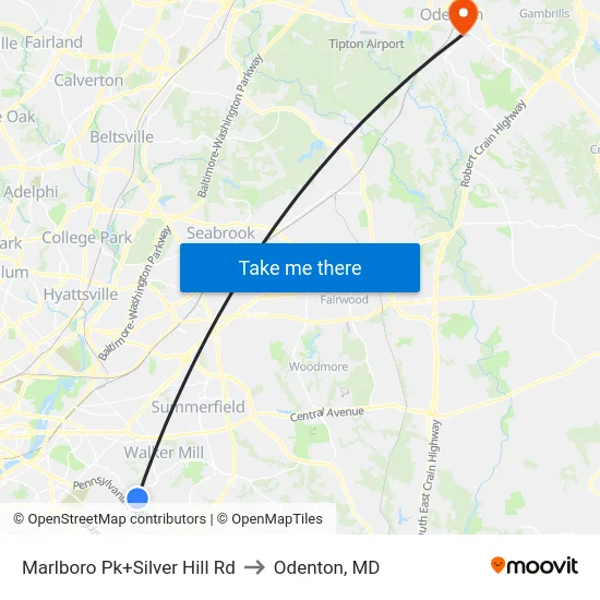 Marlboro Pk+Silver Hill Rd to Odenton, MD map