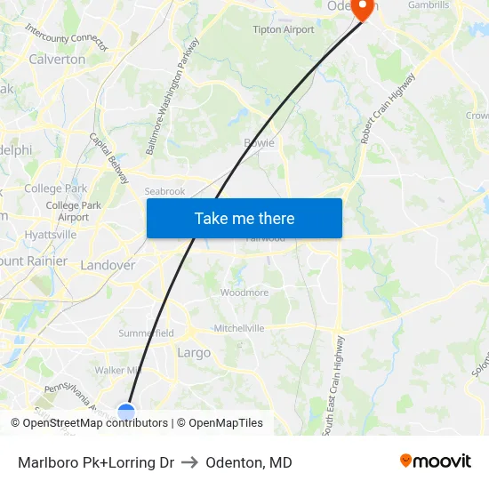 Marlboro Pk+Lorring Dr to Odenton, MD map