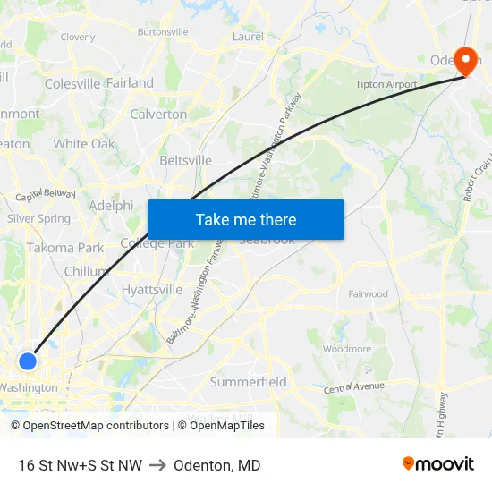 16 St Nw+S St NW to Odenton, MD map
