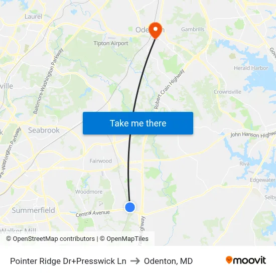 Pointer Ridge Dr+Presswick Ln to Odenton, MD map