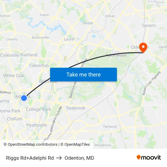 Riggs Rd+Adelphi Rd to Odenton, MD map