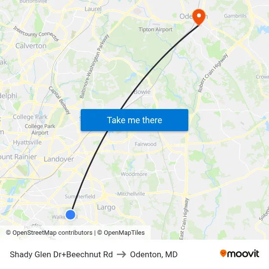 Shady Glen Dr+Beechnut Rd to Odenton, MD map