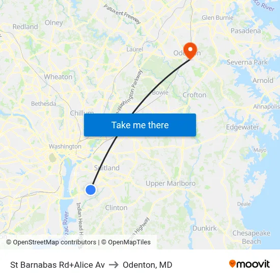 St Barnabas Rd+Alice Av to Odenton, MD map