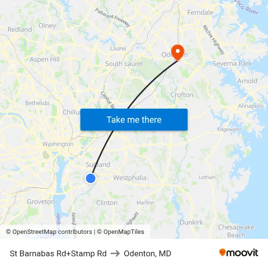 St Barnabas Rd+Stamp Rd to Odenton, MD map