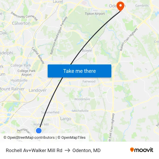 Rochell Av+Walker Mill Rd to Odenton, MD map