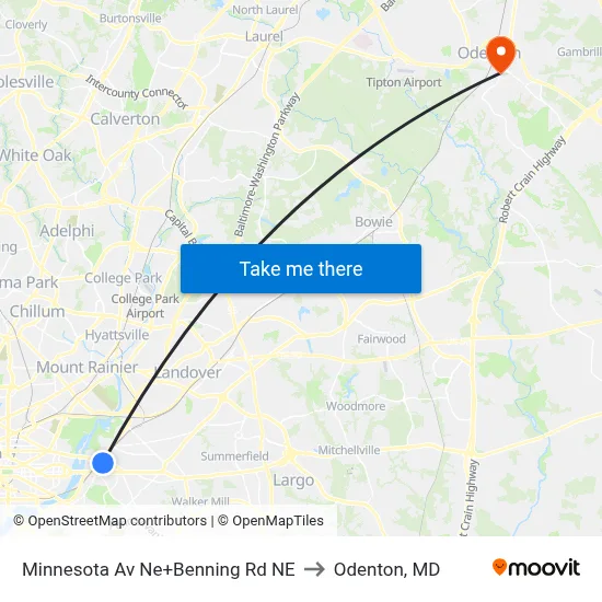 Minnesota Av Ne+Benning Rd NE to Odenton, MD map