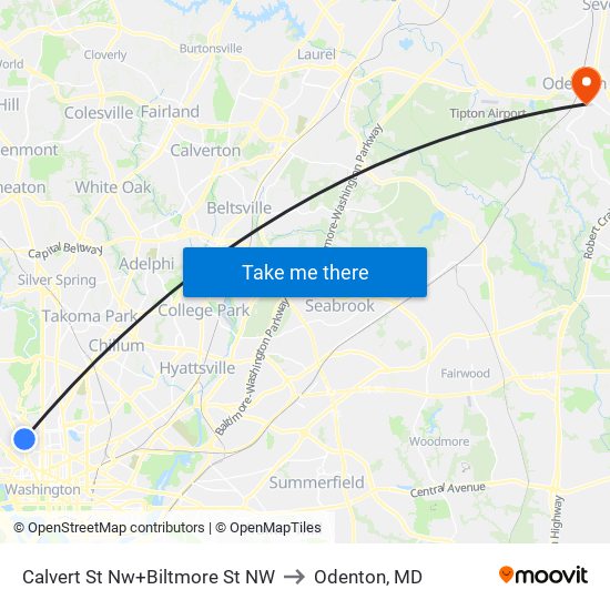 Calvert St Nw+Biltmore St NW to Odenton, MD map