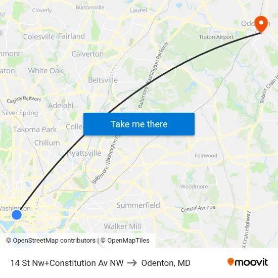 14 St Nw+Constitution Av NW to Odenton, MD map
