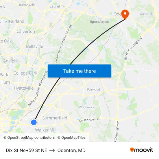 Dix St Ne+59 St NE to Odenton, MD map