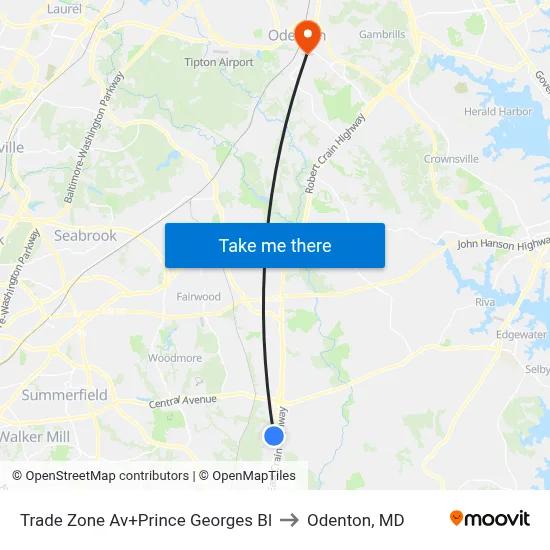 Trade Zone Av+Prince Georges Bl to Odenton, MD map