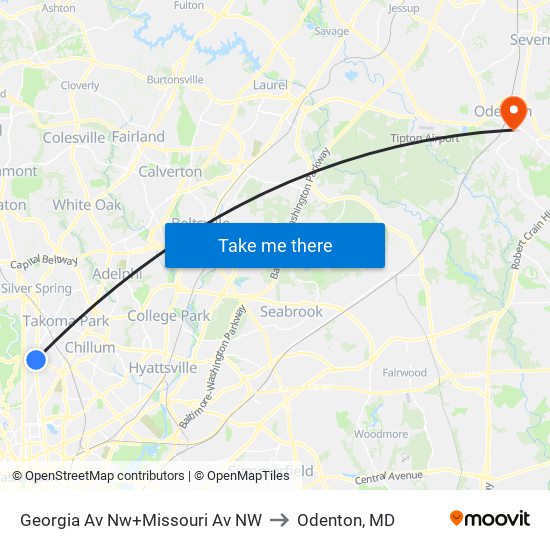 Georgia Av Nw+Missouri Av NW to Odenton, MD map