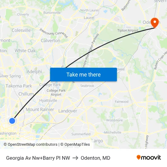 Georgia Av Nw+Barry Pl NW to Odenton, MD map