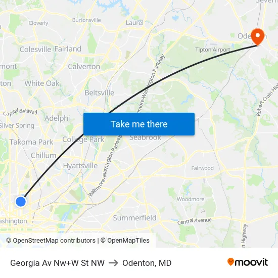 Georgia Av Nw+W St NW to Odenton, MD map