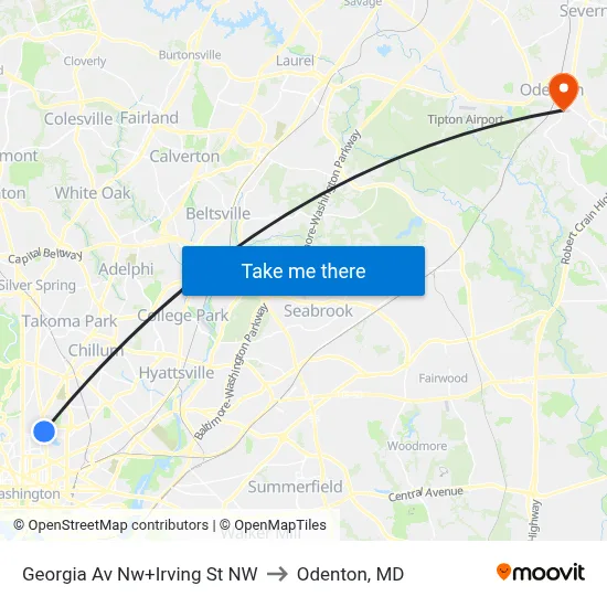 Georgia Av Nw+Irving St NW to Odenton, MD map