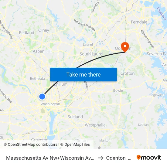 Massachusetts Av Nw+Wisconsin Av NW to Odenton, MD map