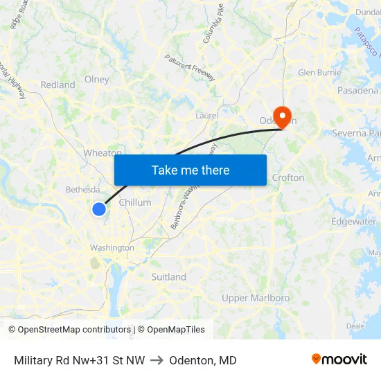 Military Rd Nw+31 St NW to Odenton, MD map