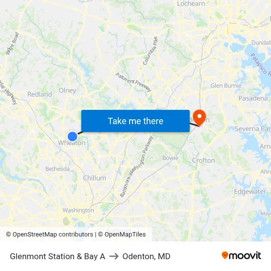 Glenmont Station & Bay A to Odenton, MD map