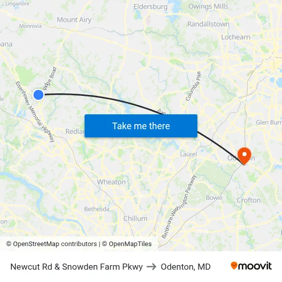 Newcut Rd & Snowden Farm Pkwy to Odenton, MD map