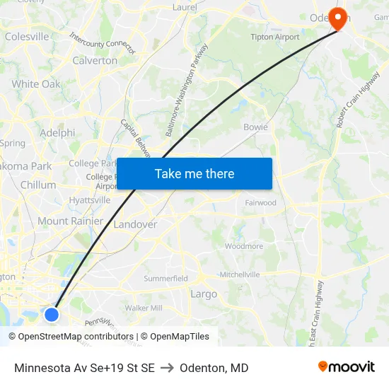 Minnesota Av Se+19 St SE to Odenton, MD map