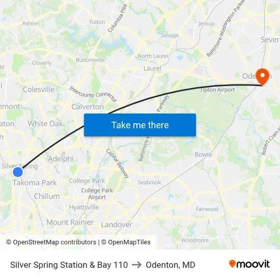 Silver Spring Station & Bay 110 to Odenton, MD map