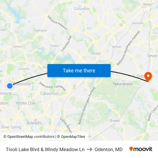 Tivoli Lake Blvd & Windy Meadow Ln to Odenton, MD map