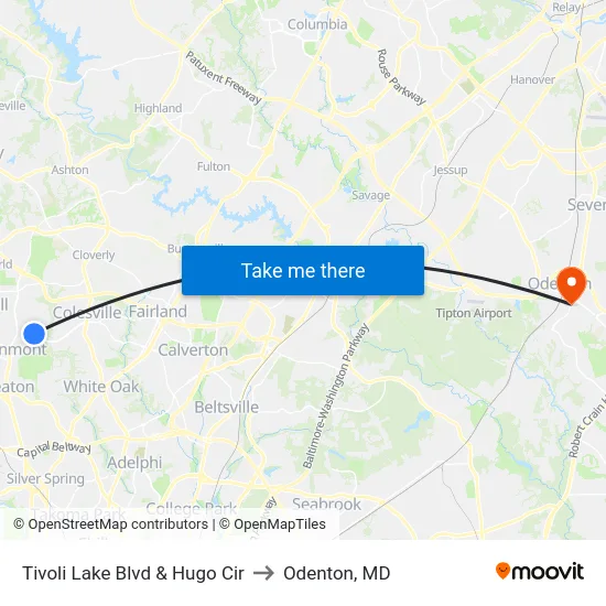 Tivoli Lake Blvd & Hugo Cir to Odenton, MD map
