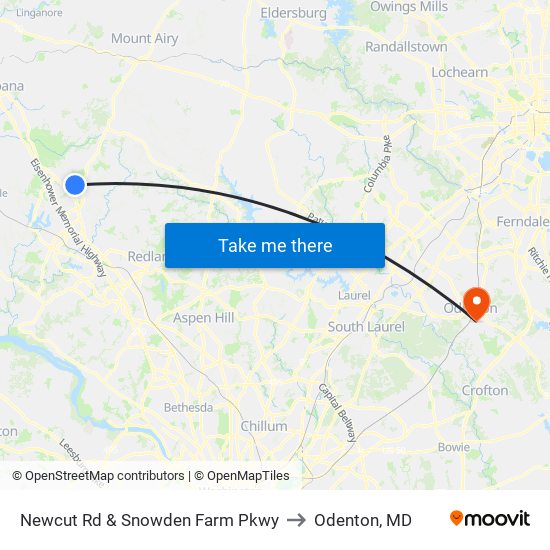 Newcut Rd & Snowden Farm Pkwy to Odenton, MD map