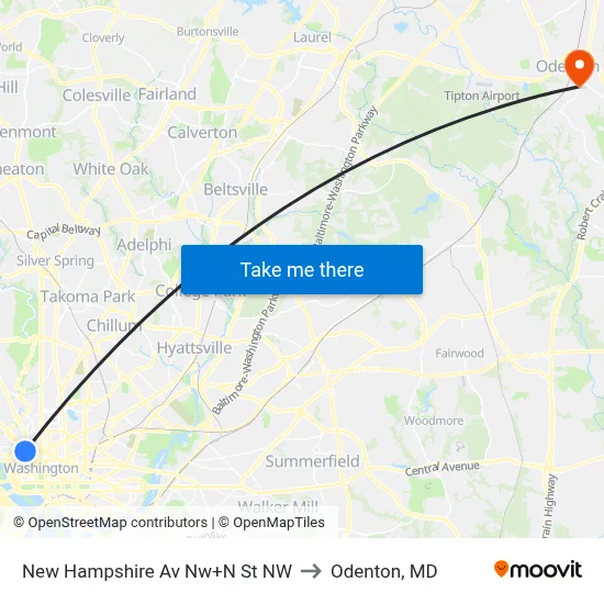 New Hampshire Av Nw+N St NW to Odenton, MD map