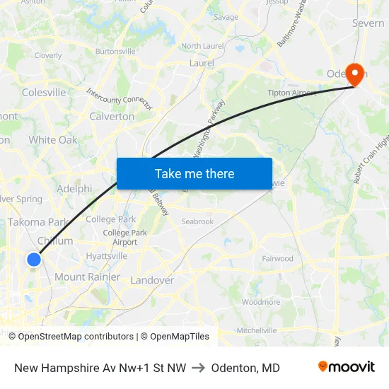 New Hampshire Av Nw+1 St NW to Odenton, MD map