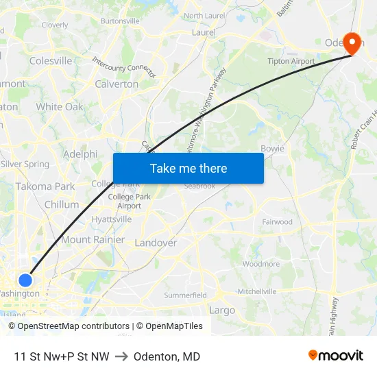 11 St Nw+P St NW to Odenton, MD map