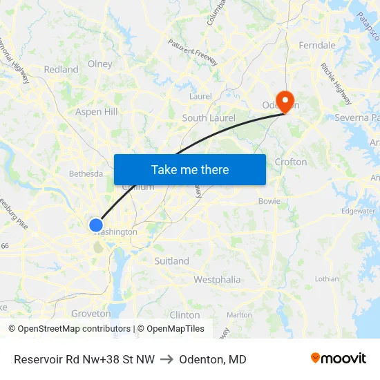 Reservoir Rd Nw+38 St NW to Odenton, MD map