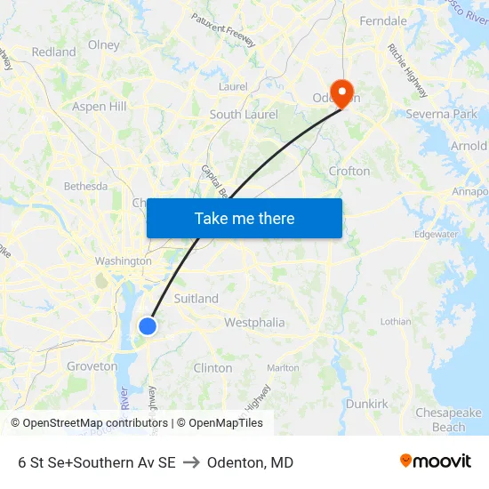 6 St Se+Southern Av SE to Odenton, MD map