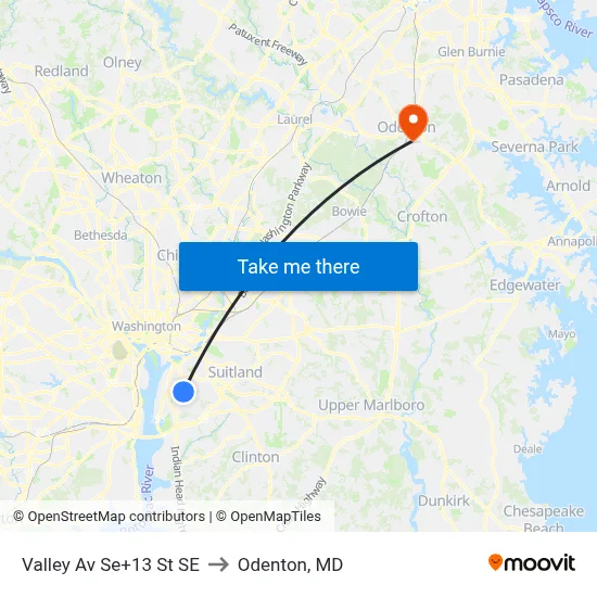 Valley Av Se+13 St SE to Odenton, MD map