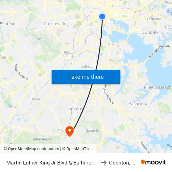 Martin Luther King Jr Blvd & Baltimore St to Odenton, MD map