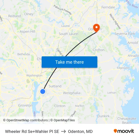 Wheeler Rd Se+Wahler Pl SE to Odenton, MD map