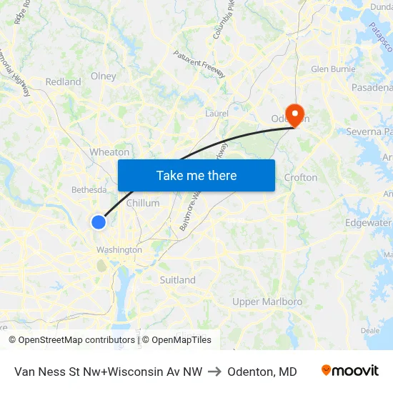 Van Ness St Nw+Wisconsin Av NW to Odenton, MD map