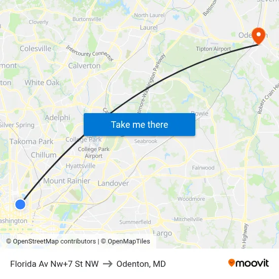 Florida Av Nw+7 St NW to Odenton, MD map