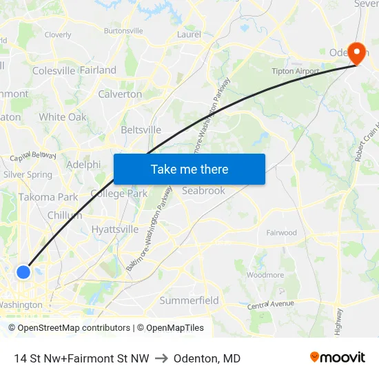 14 St Nw+Fairmont St NW to Odenton, MD map