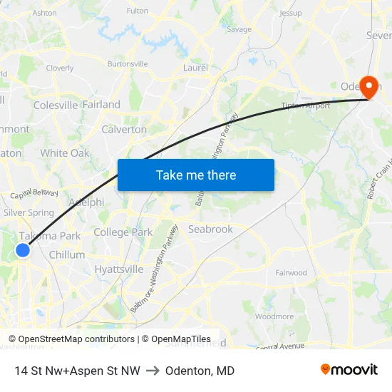 14 St Nw+Aspen St NW to Odenton, MD map