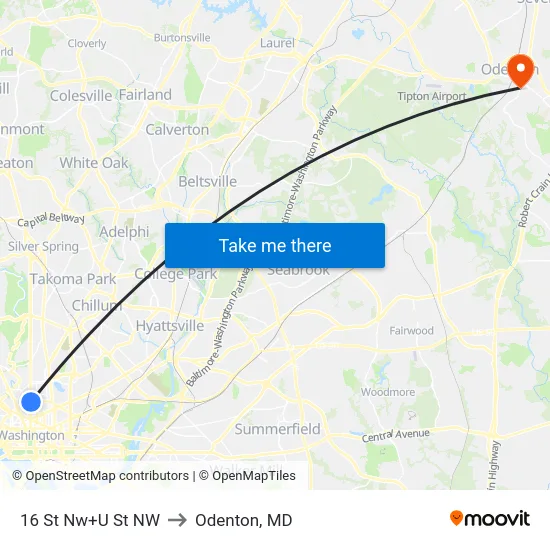 16 St Nw+U St NW to Odenton, MD map