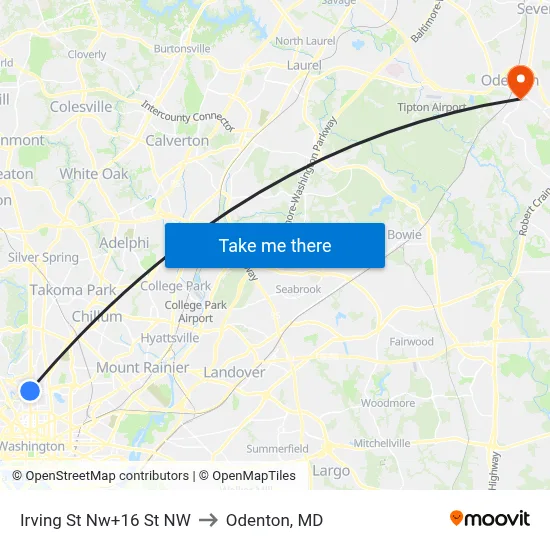 Irving St Nw+16 St NW to Odenton, MD map