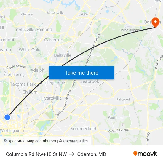 Columbia Rd Nw+18 St NW to Odenton, MD map