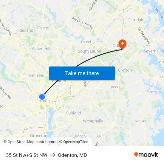 35 St Nw+S St NW to Odenton, MD map