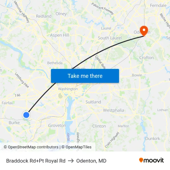 Braddock Rd+Pt Royal Rd to Odenton, MD map
