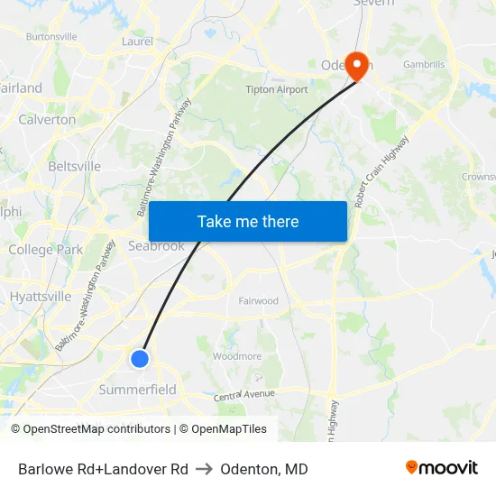 Barlowe Rd+Landover Rd to Odenton, MD map